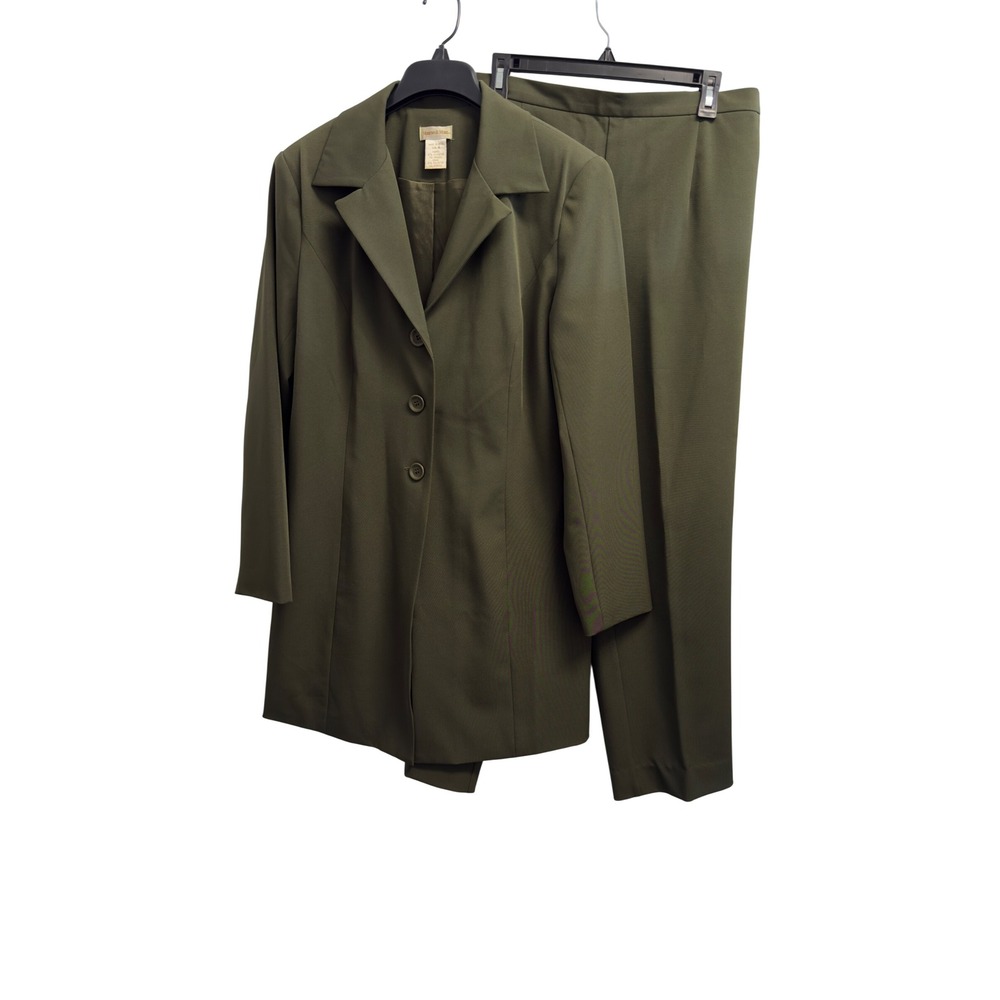 Monroe & Main Womens Olive Green 2 Piece Pant Suit Blazer Trousers Size 16
